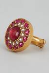 Shop_Karisa Designs_Red Semi Precious Stone, Moissanite Polki Divya And Embellished Ring _at_Aza_Fashions