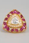 Shop_Karisa Designs_Red Crystals, Stones Moissanite Polki Embellished Designer Ring _at_Aza_Fashions