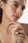Buy_Karisa Designs_Blue Metallic Thread, Stones Gold Moissanite Polki Embellished Ring _at_Aza_Fashions