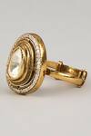 Shop_Karisa Designs_Gold Plated Crystals Polki And Cubic Zirconia Ring _at_Aza_Fashions