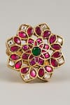 Buy_Karisa Designs_Red Gota Patti, Diamonds Kundan And Moissanite Polki Ring _at_Aza_Fashions