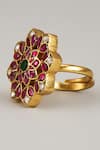 Shop_Karisa Designs_Red Gota Patti, Diamonds Kundan And Moissanite Polki Ring _at_Aza_Fashions