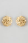 Shop_Karisa Designs_Gold Plated Nakash Floral Carved Stud Earrings _at_Aza_Fashions
