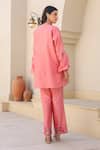 Shop_Label Niti Bothra_Pink Silk, Tencel Embroidery Mandarin Garden Print Tunic And Flared Pant Set _at_Aza_Fashions