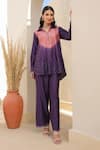 Buy_Label Niti Bothra_Purple Silk, Chanderi Embroidery Collared Ombre Top And Pant Set _at_Aza_Fashions