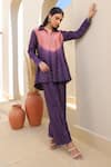 Buy_Label Niti Bothra_Purple Silk, Chanderi Embroidery Collared Ombre Top And Pant Set _Online_at_Aza_Fashions