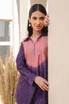 Shop_Label Niti Bothra_Purple Silk, Chanderi Embroidery Collared Ombre Top And Pant Set _Online_at_Aza_Fashions