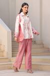 Buy_Label Niti Bothra_Pink Silk, Chanderi Embroidery Collared Shibori Pattern Shirt And Pant Set _Online_at_Aza_Fashions
