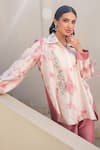 Buy_Label Niti Bothra_Pink Silk, Chanderi Embroidery Collared Shibori Pattern Shirt And Pant Set 