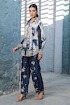Label Niti Bothra_Blue Silk, Chanderi Embroidery Collared Shibori Pattern Shirt And Pant Set _Online_at_Aza_Fashions