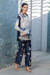 Shop_Label Niti Bothra_Blue Silk, Chanderi Embroidery Collared Shibori Pattern Shirt And Pant Set _Online_at_Aza_Fashions