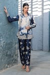 Buy_Label Niti Bothra_Blue Silk, Chanderi Embroidery Collared Shibori Pattern Shirt And Pant Set _at_Aza_Fashions