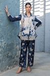 Buy_Label Niti Bothra_Blue Silk, Chanderi Embroidery Collared Shibori Pattern Shirt And Pant Set 