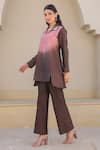 Buy_Label Niti Bothra_Brown Silk, Chanderi Embroidery Collared Tunic And Pant Set _Online_at_Aza_Fashions
