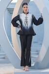 Buy_Label Niti Bothra_Black Silk, Chanderi Embroidery Mandarin Collar Ombre Tie-up Top And Pant Set _at_Aza_Fashions