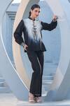 Buy_Label Niti Bothra_Black Silk, Chanderi Embroidery Mandarin Collar Ombre Tie-up Top And Pant Set _Online_at_Aza_Fashions