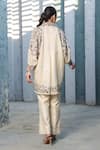 Shop_Label Niti Bothra_Ivory Silk, Chanderi Embroidery V-neck Floral Shirt Tunic And Pant Set _at_Aza_Fashions
