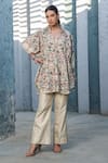 Buy_Label Niti Bothra_Ivory Silk, Chanderi Embroidery V-neck Floral Shirt Tunic And Pant Set _at_Aza_Fashions