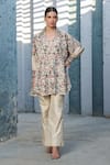 Buy_Label Niti Bothra_Ivory Silk, Chanderi Embroidery V-neck Floral Shirt Tunic And Pant Set 