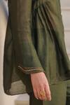 Label Niti Bothra_Green Silk, Chanderi Beads, Embroidery V-neck Gathered Waist Top And Pant Set _at_Aza_Fashions