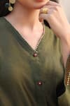 Shop_Label Niti Bothra_Green Silk, Chanderi Beads, Embroidery V-neck Gathered Waist Top And Pant Set 