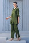 Buy_Label Niti Bothra_Green Silk, Chanderi Embroidery Collared Floral Zardozi Tunic And Pant Set _Online_at_Aza_Fashions
