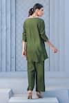 Shop_Label Niti Bothra_Green Silk, Chanderi Embroidery Collared Floral Zardozi Tunic And Pant Set _at_Aza_Fashions