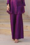 Label Niti Bothra_Purple Silk, Chanderi Zari, Embroidery Collared Zardozi Tunic And Pant Set _Online_at_Aza_Fashions