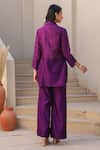 Shop_Label Niti Bothra_Purple Silk, Chanderi Zari, Embroidery Collared Zardozi Tunic And Pant Set _at_Aza_Fashions