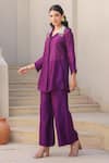 Buy_Label Niti Bothra_Purple Silk, Chanderi Zari, Embroidery Collared Zardozi Tunic And Pant Set _Online_at_Aza_Fashions