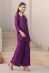 Shop_Label Niti Bothra_Purple Silk, Chanderi Zari, Embroidery Collared Zardozi Tunic And Pant Set _Online_at_Aza_Fashions