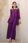 Buy_Label Niti Bothra_Purple Silk, Chanderi Zari, Embroidery Collared Zardozi Tunic And Pant Set 
