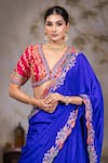 Buy_Nidhi Kejriwal_Blue Silk, Denim Embroidery Plunge Neck Bahar Border Lehenga Set _Online_at_Aza_Fashions