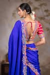 Shop_Nidhi Kejriwal_Blue Silk, Denim Embroidery Plunge Neck Bahar Border Lehenga Set _at_Aza_Fashions