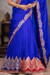 Nidhi Kejriwal_Blue Silk, Denim Embroidery Plunge Neck Bahar Border Lehenga Set _at_Aza_Fashions