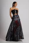 Buy_Rajat K Tangri_Black Tafetta Embroidered Chain Halter Blouse And Flared Skirt Set _at_Aza_Fashions