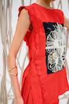 The Dramebaaz Co_Red Chanderi Pearl Bloom Round Neck Embroidered Top _Online_at_Aza_Fashions