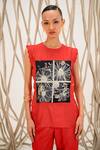Buy_The Dramebaaz Co_Red Chanderi Pearl Bloom Round Neck Embroidered Top _Online_at_Aza_Fashions