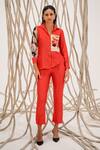 The Dramebaaz Co_Red Chanderi Embroidery Bead Collar Neck Floral Patch Shirt _at_Aza_Fashions
