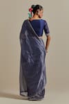 Shop_Vinusto_Blue Handwoven Chanderi With Zari Stripes Embroidered Pearl Lace Saree Blouse _at_Aza_Fashions