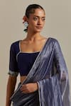 Shop_Vinusto_Blue Handwoven Chanderi With Zari Stripes Embroidered Pearl Lace Saree Blouse _Online_at_Aza_Fashions