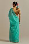 Shop_Vinusto_Blue Handwoven Chanderi Embroidered Lace V-neck Saree With Solid Blouse _at_Aza_Fashions