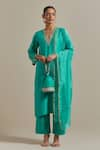 Buy_Vinusto_Sky Blue Handwoven Chanderi Embroidery Lace Zari Straight Kurta And Pant Set _at_Aza_Fashions