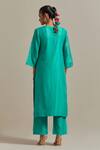 Shop_Vinusto_Sky Blue Handwoven Chanderi Embroidery Lace Zari Straight Kurta And Pant Set _at_Aza_Fashions