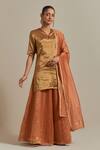 Buy_Vinusto_Gold Handwoven Zari Silk Embroidery Lace V-neck Short Kurta And Sharara Set _at_Aza_Fashions