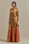 Vinusto_Gold Handwoven Zari Silk Embroidery Lace V-neck Short Kurta And Sharara Set _at_Aza_Fashions