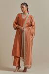 Buy_Vinusto_Brown Stripe Zari Chanderi Embroidery Lace Floral Straight Kurta And Pant Set _at_Aza_Fashions