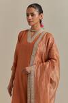 Buy_Vinusto_Brown Stripe Zari Chanderi Embroidery Lace Floral Straight Kurta And Pant Set _Online_at_Aza_Fashions