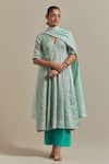 Buy_Vinusto_Blue Chanderi, Handloom Cotton Handwoven Zari Silk Panelled Anarkali And Pant Set _at_Aza_Fashions
