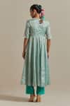 Shop_Vinusto_Blue Chanderi, Handloom Cotton Handwoven Zari Silk Panelled Anarkali And Pant Set _at_Aza_Fashions
